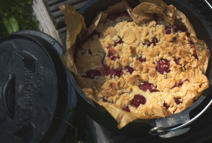 Erdbeer-Quark-Streuselkuchen im Dutch Oven